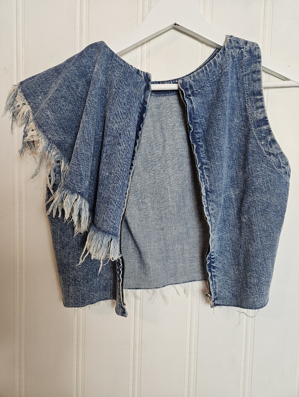 Zara Trafaluc Denim Crop Top M Y2K Boho Coquette Ruffle Zip Back Grunge - Picture 7 of 10
